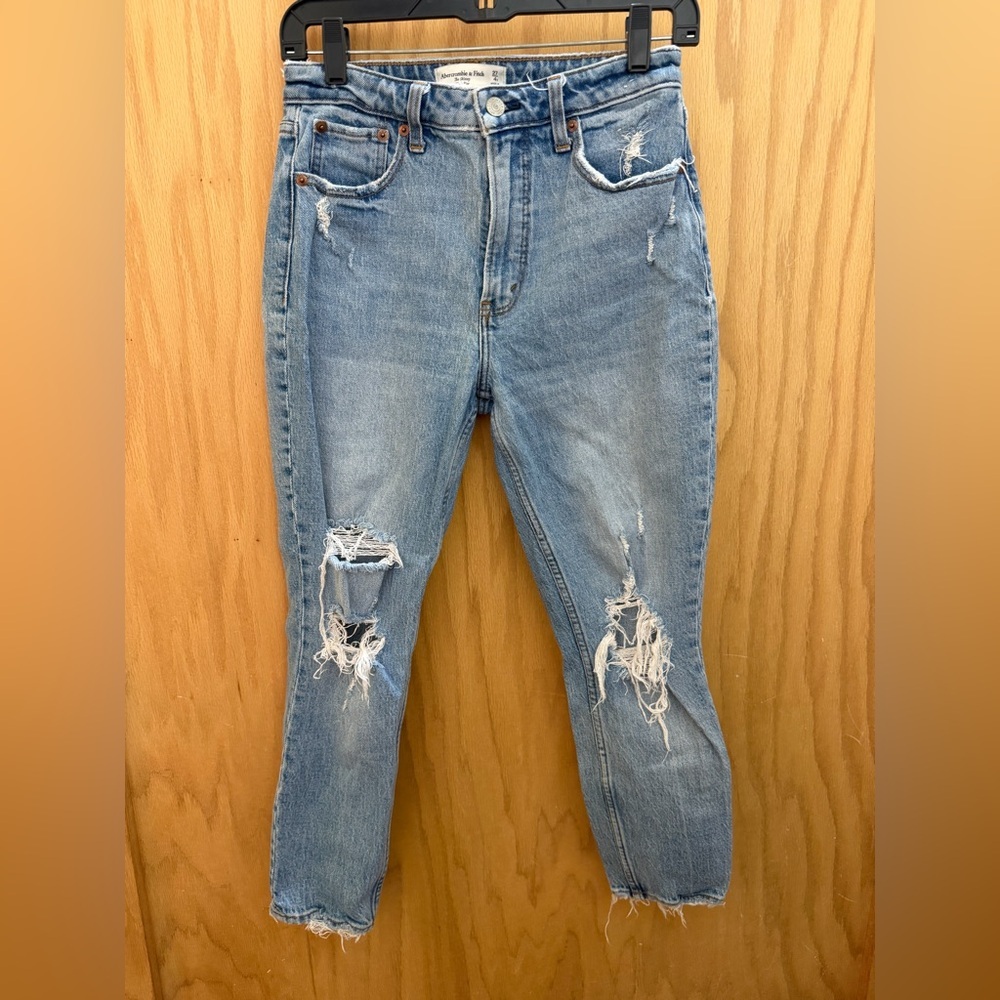 Abercrombie & Fitch High Rise Distressed Blue Jeans
